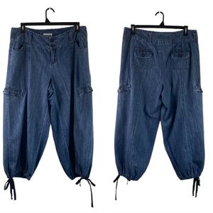 Boho Plus Size Venezia Blue Denim Balloon Leg Jeans with draw string ankles